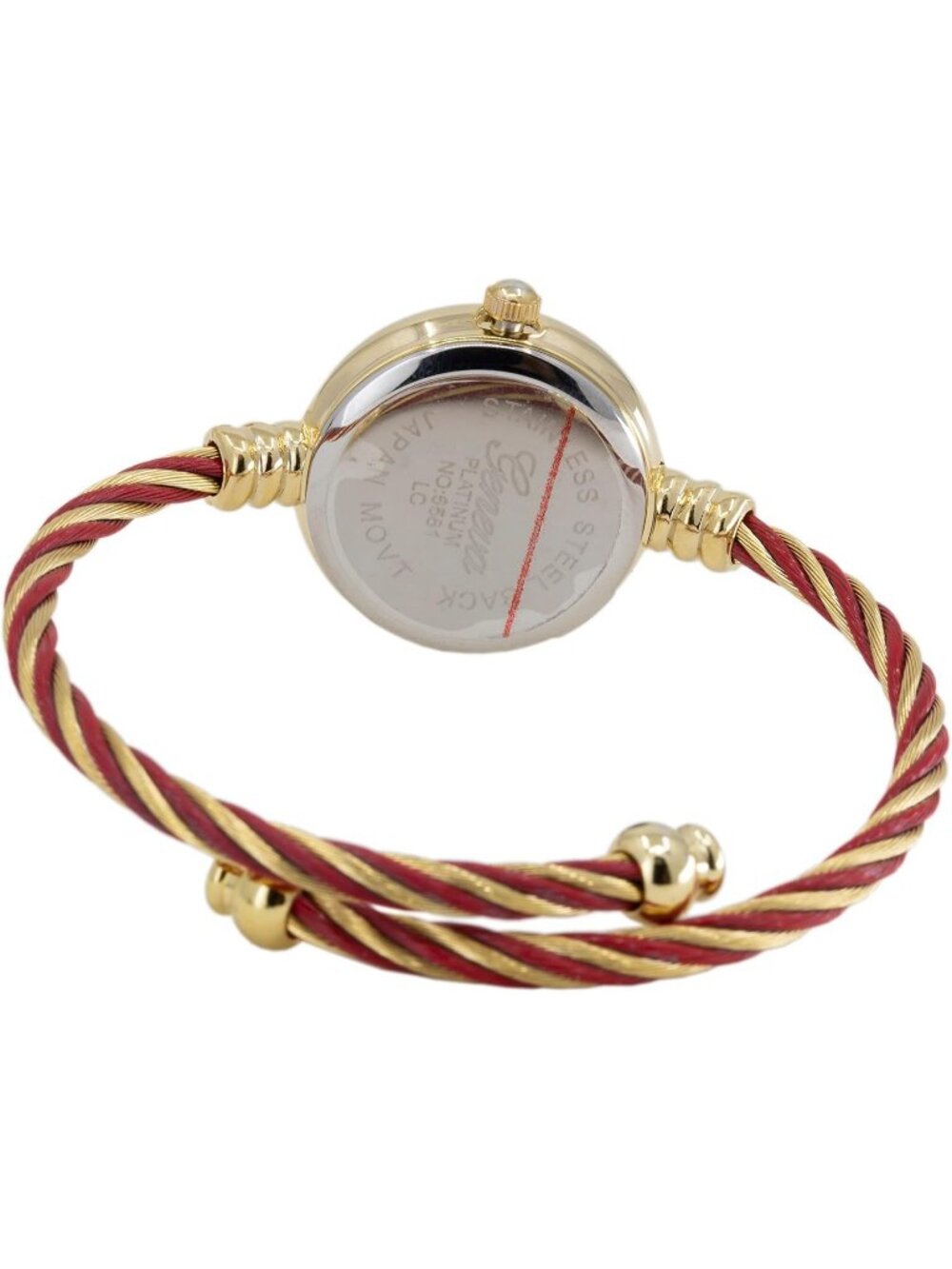Women's Gold Red Round Analog Display Arabic Numbers Wire Bracelet Wrist Watch - Picture 7 of 7